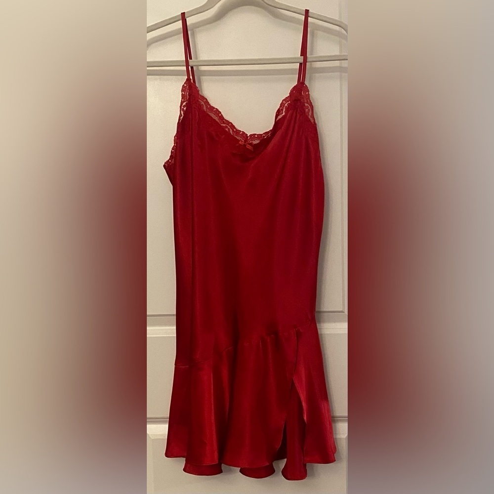 Delicates Satin Nightgown Babydoll Slip Sz S Red NWOT Adjustable Straps Vintage